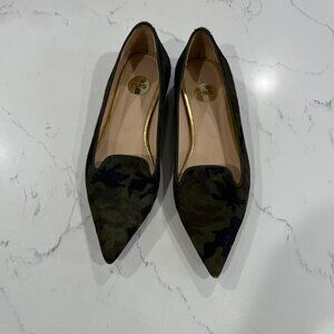 RAS Womens Calf Leather Slip On Olive Camo Pointed Toe Flat Shoes 40 / 9.5 USA